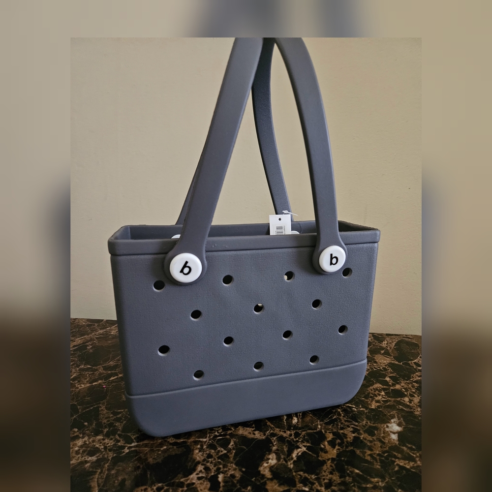 Imitation Bogg Bag - Gray w/ Random 50 different charms for tote ((S - Bitty)